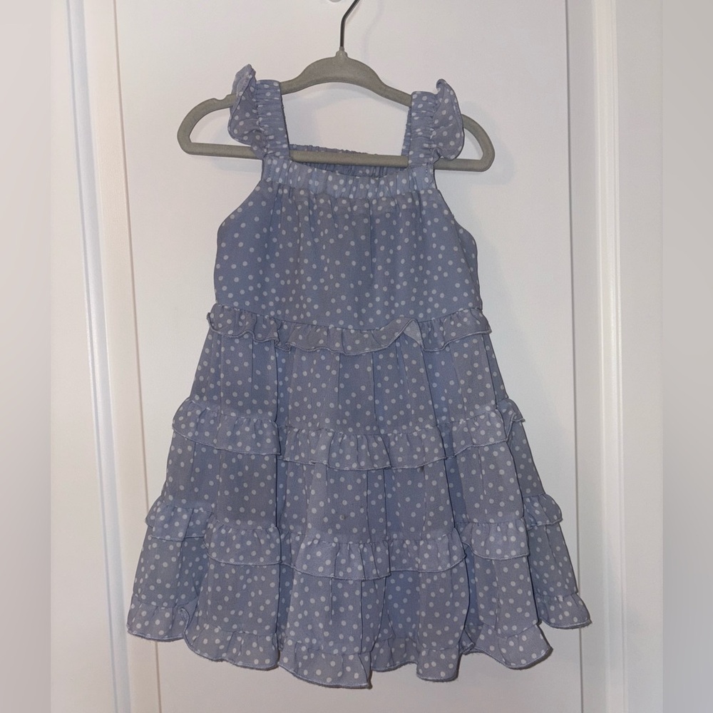 Rare Editions Blue Polka Dot Tiered Dress